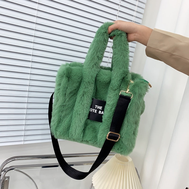 2022 Designer Faux Fur Tote Bag for Women Luxury Handbags Autumn Winter Plush Shoulder Crossbody Bags Brand Shopper Purses New