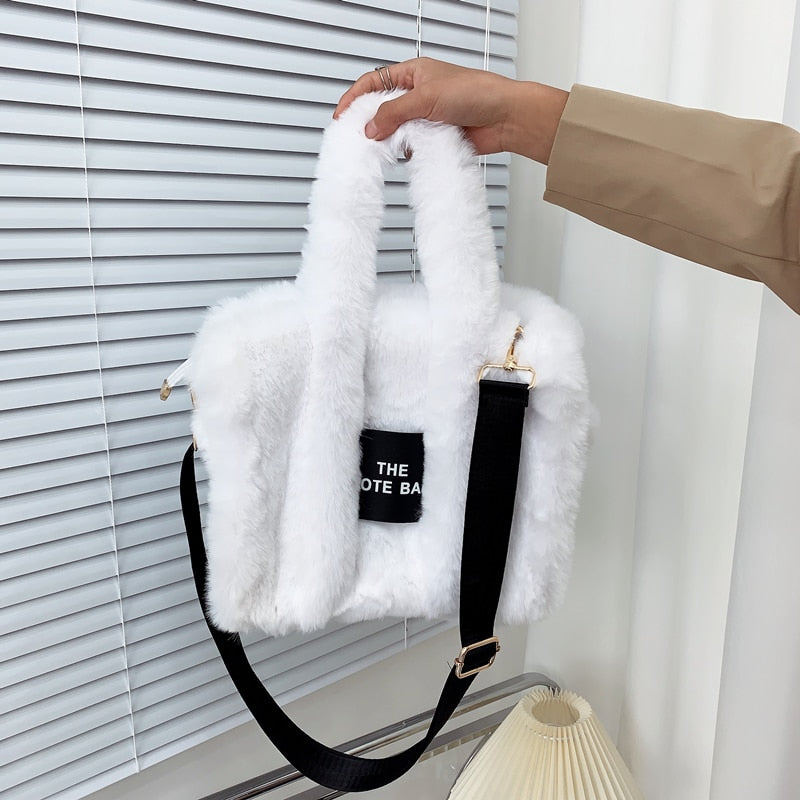 2022 Designer Faux Fur Tote Bag for Women Luxury Handbags Autumn Winter Plush Shoulder Crossbody Bags Brand Shopper Purses New