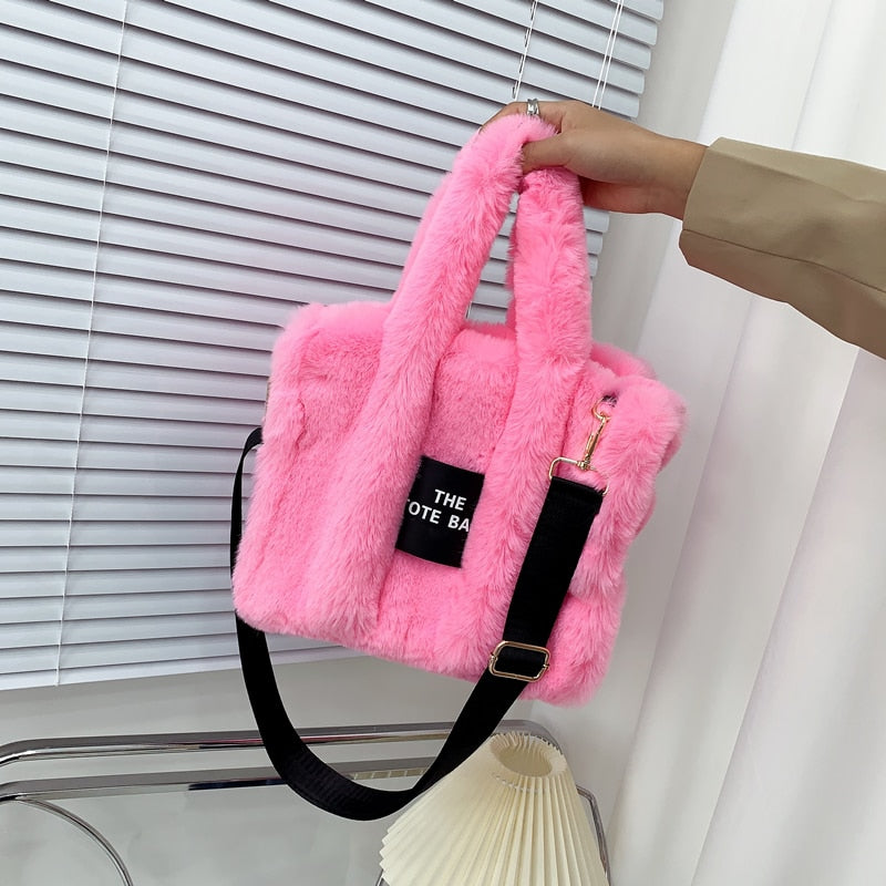 2022 Designer Faux Fur Tote Bag for Women Luxury Handbags Autumn Winter Plush Shoulder Crossbody Bags Brand Shopper Purses New