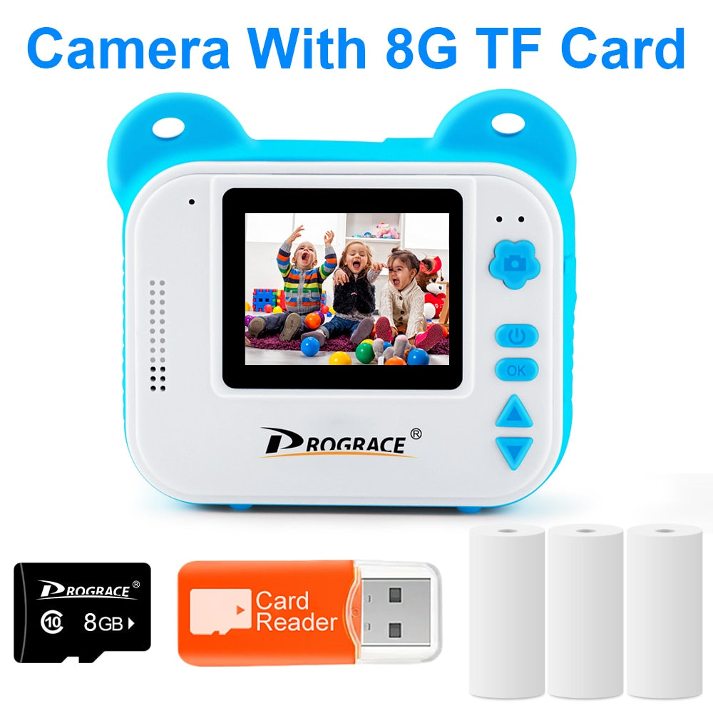 Prograce Kid Instant Print Camera Children Thermal Printing Camera Digital Photo Camera Video Kids Toys for Girls Birthday Gift