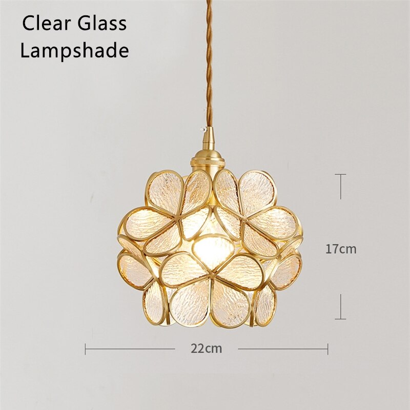 Nordic LED Flower Copper Pendant Lamp Tiffany Glass Kitchen Bedroom Dining Living Room Home Lighting Hotel Hanging Light Fixture