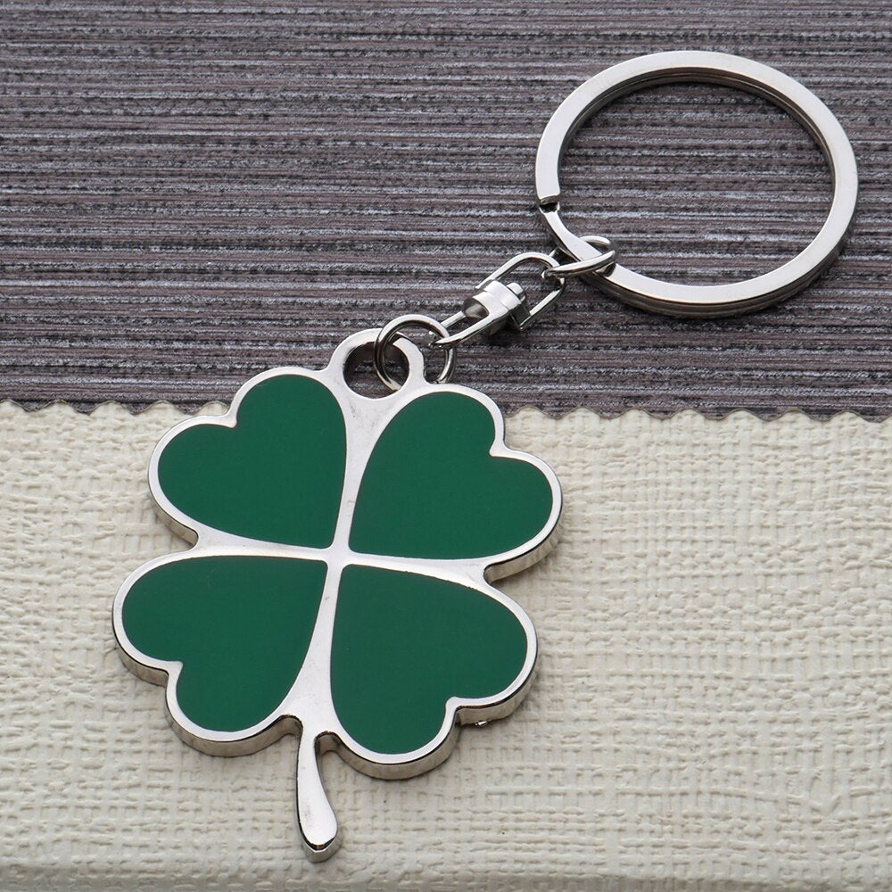 Stainless Green Leave Keychain Fashion Creative Beautiful Four Leaves Clover Steel Lucky Key Chain Key Rings Jewelry