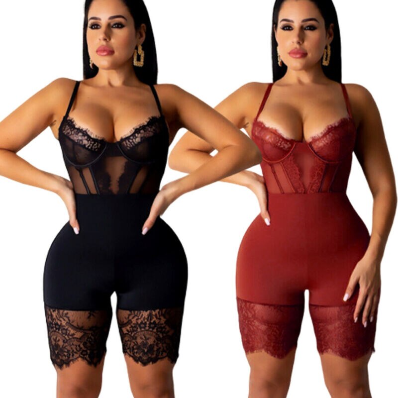 Women Plus Size Romper Clothes Ladies Clubwear Playsuit Female Casual Lace Bodycon Party Jumpsuit Rompers Outfits