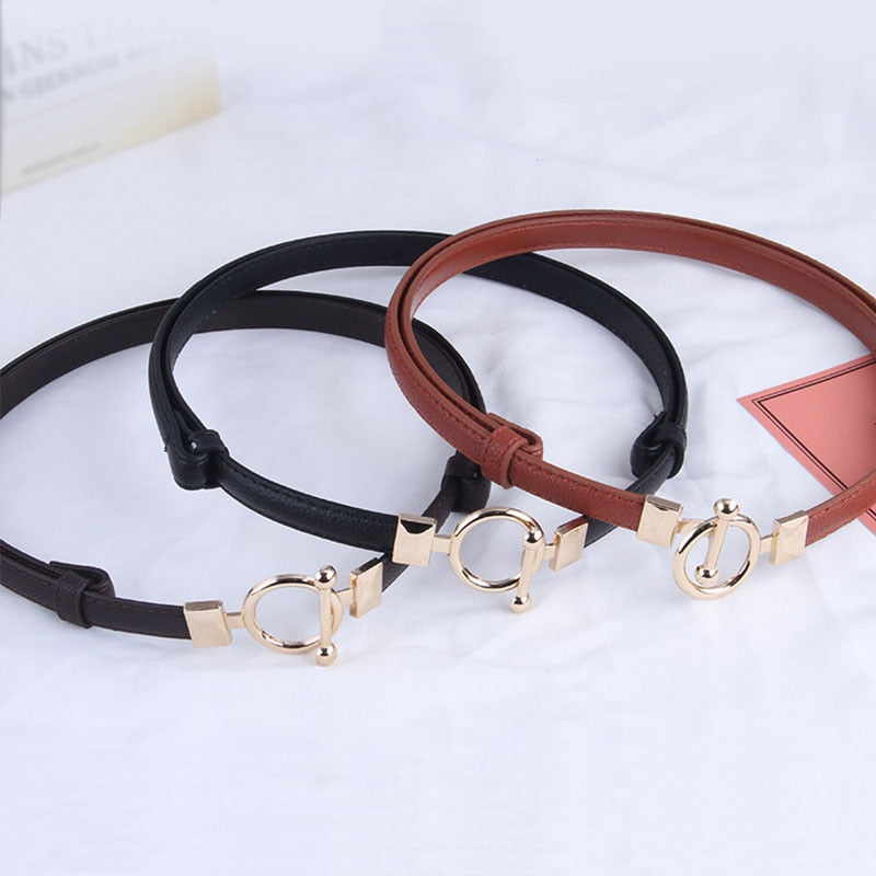 Women Leather Thin Belt Metal Simple Hook Buckle Adjustable Waist Strap For Trouser Dress Brand Designer Decoration Waistband