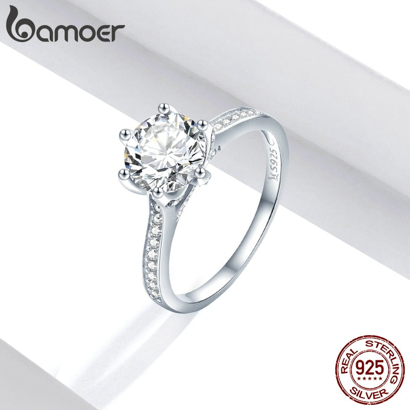 3CT 925 Sterling Silver Engagement Ring Round Cut Cubic Zirconia Love Forever Band for Women Wedding SCR342