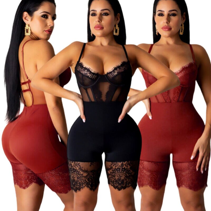 Women Plus Size Romper Clothes Ladies Clubwear Playsuit Female Casual Lace Bodycon Party Jumpsuit Rompers Outfits