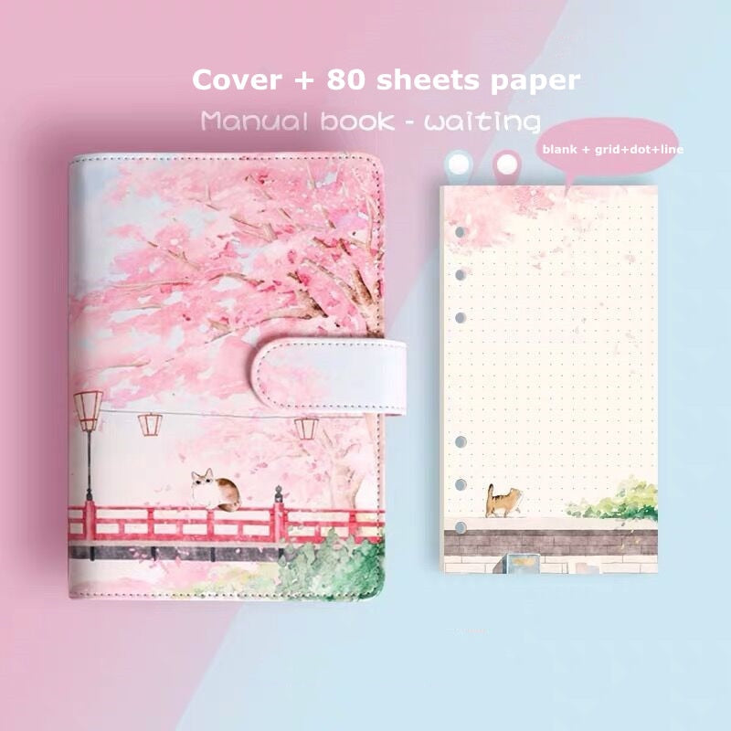 Sharkbang Cherry Blossoms Sakura 80 Sheets A6 Loose-leaf Notebook Journals Agenda Planner Gift Box Set Kawaii Bullets Stationery