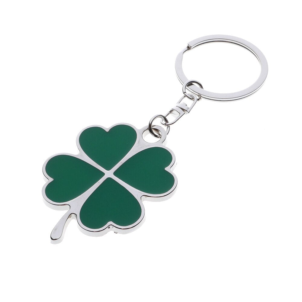 Stainless Green Leave Keychain Fashion Creative Beautiful Four Leaves Clover Steel Lucky Key Chain Key Rings Jewelry