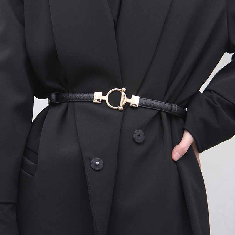 Women Leather Thin Belt Metal Simple Hook Buckle Adjustable Waist Strap For Trouser Dress Brand Designer Decoration Waistband