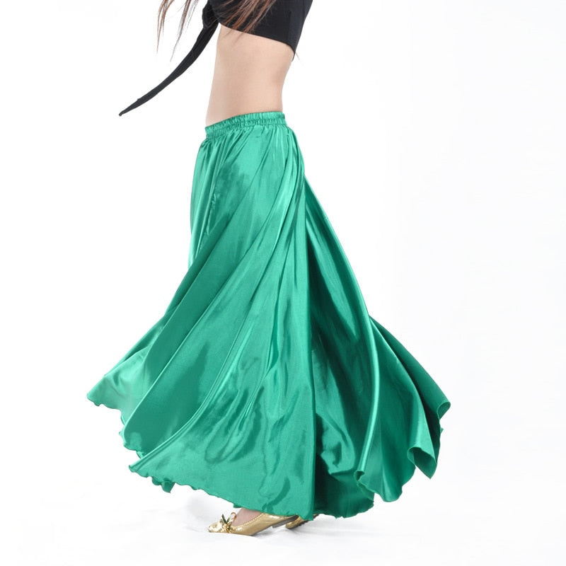 360 Degree Satin Skirt Belly Dance Women Gypsy Long Skirts Dancer Practice Wear 15 Colors Assorted Solid Purple Gold Dance Skirt