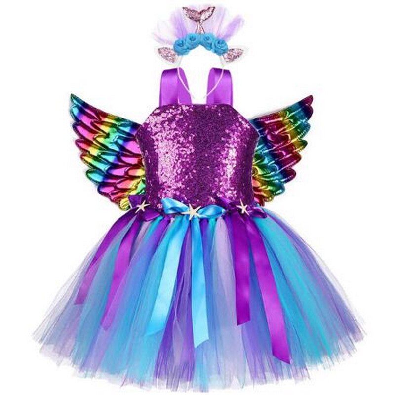 Kids Unicorn Costume Girls Birthday Party LED Lights Sequin Rainbow Tutu Dress World Book Day Shiny Princess Cosplay Costume