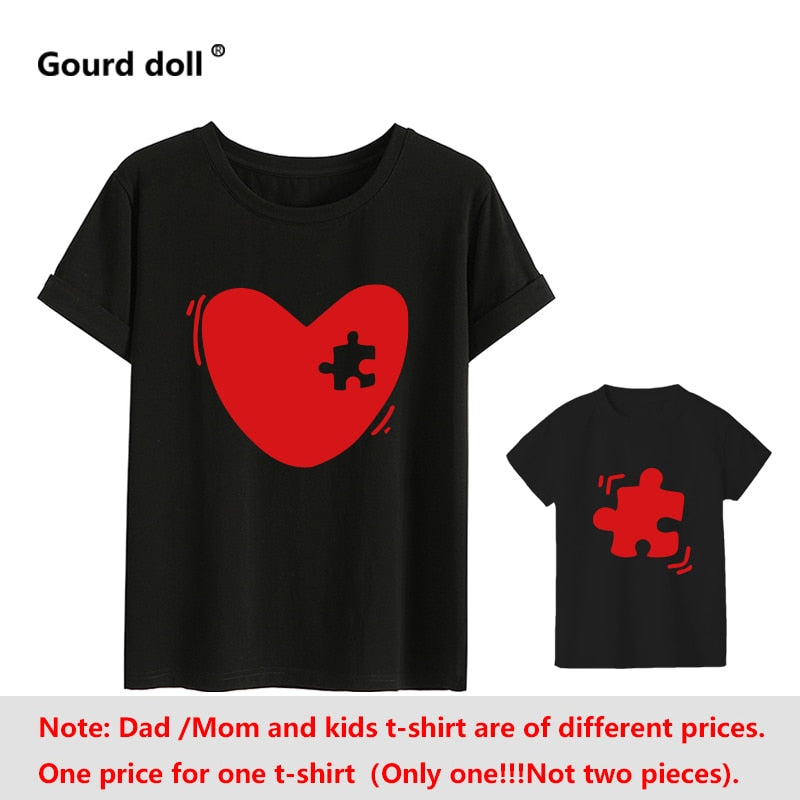 Family matching T-shirt love mommy and girl sleeve short mother and daughter baby kids outfits Look T Shirt Cute Tops.  Puzzle Piece missing from Heart