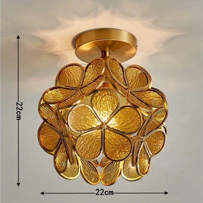 Nordic LED Flower Copper Pendant Lamp Tiffany Glass Kitchen Bedroom Dining Living Room Home Lighting Hotel Hanging Light Fixture