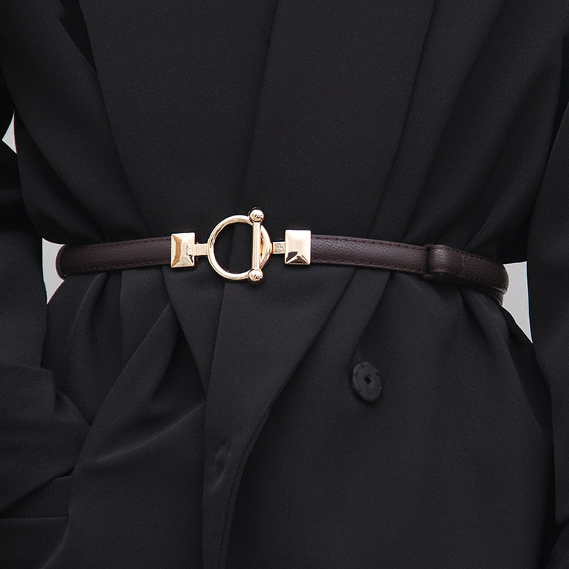 Women Leather Thin Belt Metal Simple Hook Buckle Adjustable Waist Strap For Trouser Dress Brand Designer Decoration Waistband