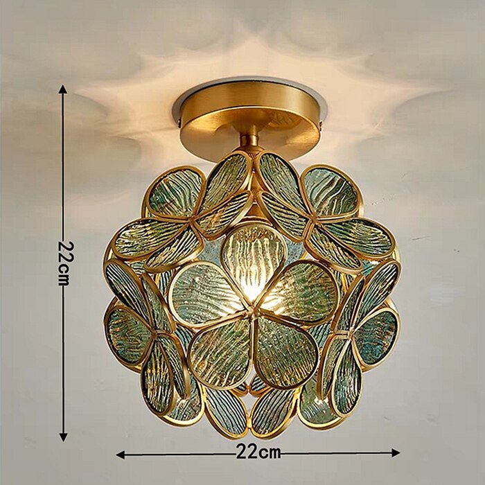 Nordic LED Flower Copper Pendant Lamp Tiffany Glass Kitchen Bedroom Dining Living Room Home Lighting Hotel Hanging Light Fixture