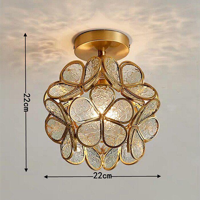 Nordic LED Flower Copper Pendant Lamp Tiffany Glass Kitchen Bedroom Dining Living Room Home Lighting Hotel Hanging Light Fixture