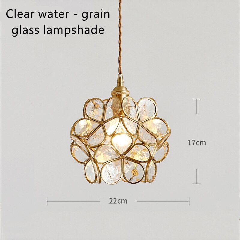 Nordic LED Flower Copper Pendant Lamp Tiffany Glass Kitchen Bedroom Dining Living Room Home Lighting Hotel Hanging Light Fixture