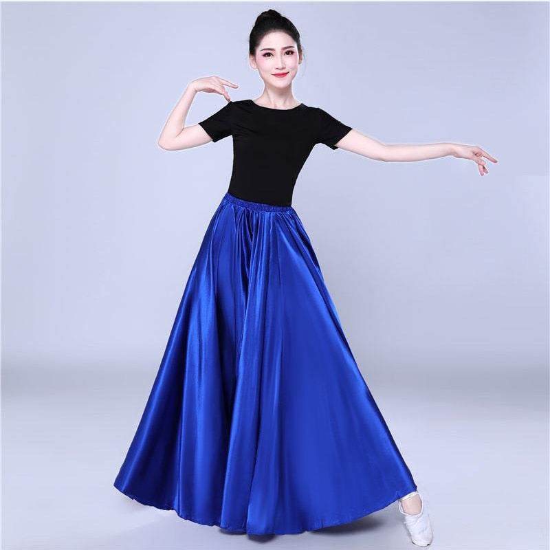 360 Degree Satin Skirt Belly Dance Women Gypsy Long Skirts Dancer Practice Wear 15 Colors Assorted Solid Purple Gold Dance Skirt