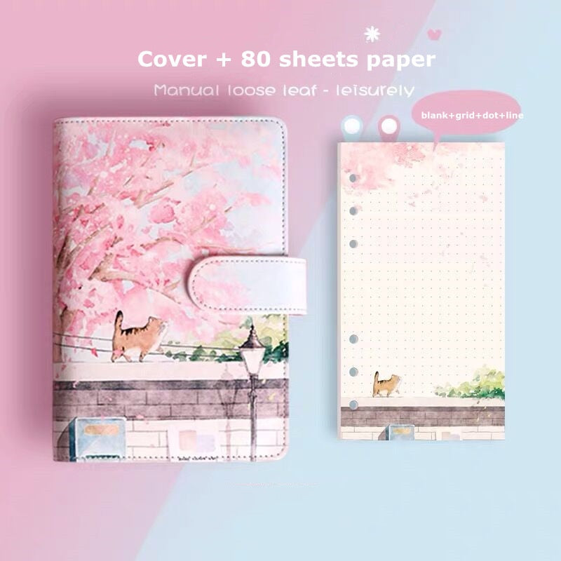 Sharkbang Cherry Blossoms Sakura 80 Sheets A6 Loose-leaf Notebook Journals Agenda Planner Gift Box Set Kawaii Bullets Stationery