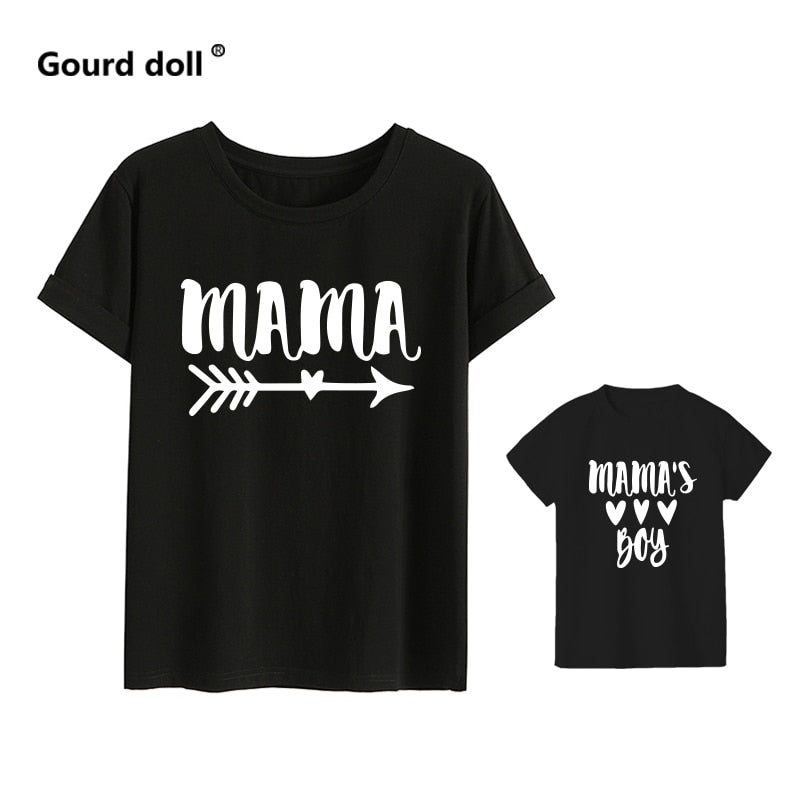 Family Fashion matching short t shirt mommy and girl son letters mama boys clothes t shirt little baby kids outfits Look Tops.  Mama & Mama's Boy