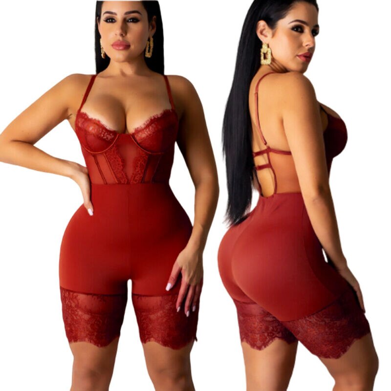 Women Plus Size Romper Clothes Ladies Clubwear Playsuit Female Casual Lace Bodycon Party Jumpsuit Rompers Outfits