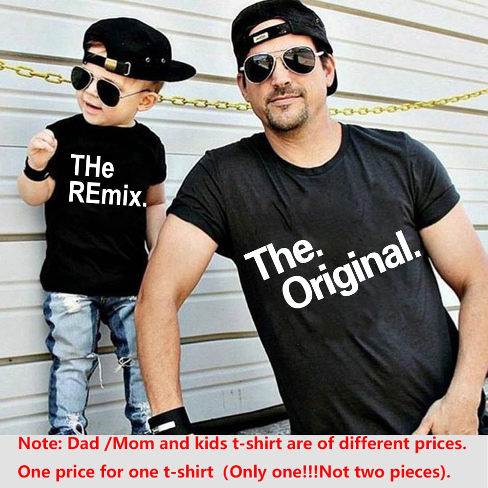 The Original Remix Family Matching Outfits Daddy Mom Kids T-shirt Baby Bodysuit Family Look Father Son Clothes Father's Day Gift.  The Original and The Remix T-Shirt