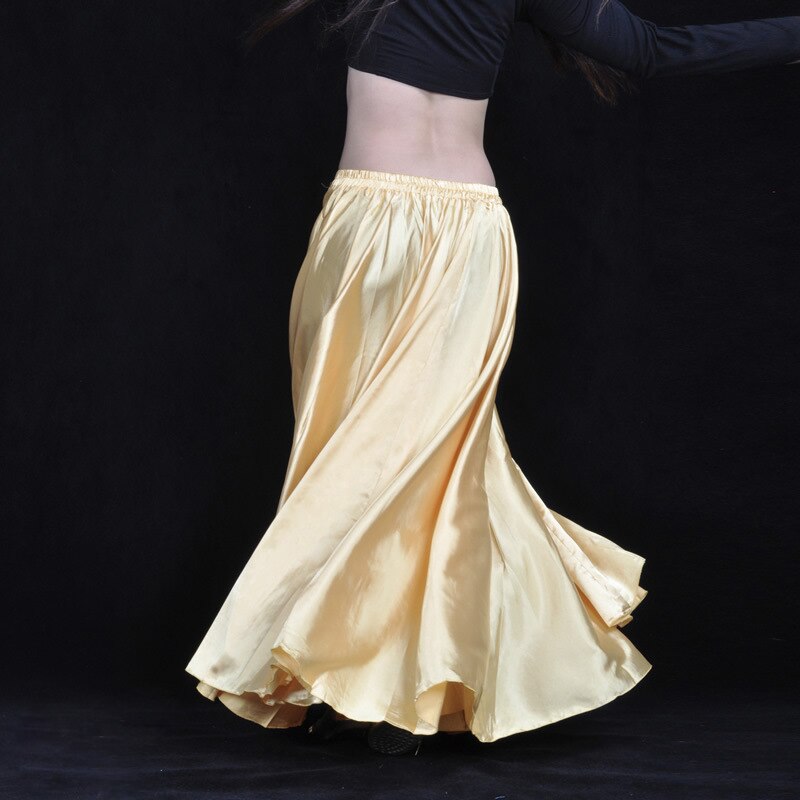 360 Degree Satin Skirt Belly Dance Women Gypsy Long Skirts Dancer Practice Wear 15 Colors Assorted Solid Purple Gold Dance Skirt