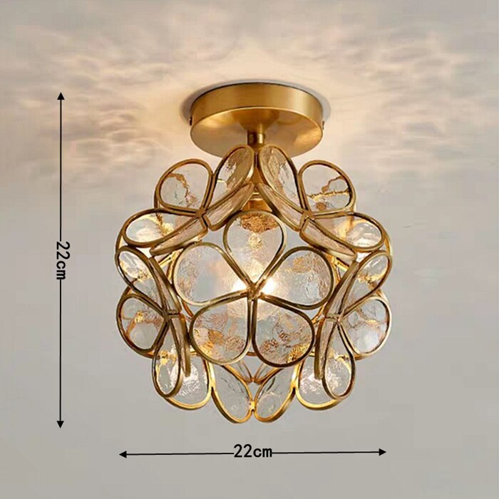 Nordic LED Flower Copper Pendant Lamp Tiffany Glass Kitchen Bedroom Dining Living Room Home Lighting Hotel Hanging Light Fixture