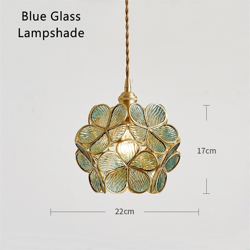 Nordic LED Flower Copper Pendant Lamp Tiffany Glass Kitchen Bedroom Dining Living Room Home Lighting Hotel Hanging Light Fixture