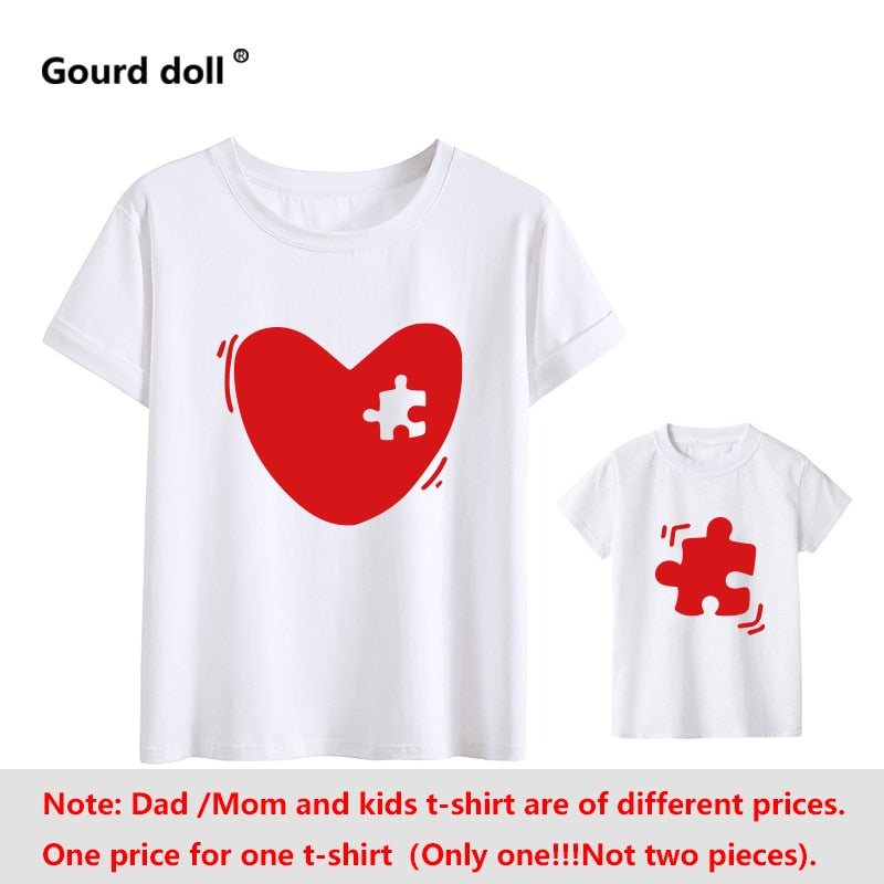 Family matching T-shirt love mommy and girl sleeve short mother and daughter baby kids outfits Look T Shirt Cute Tops.  Puzzle Piece missing from Heart