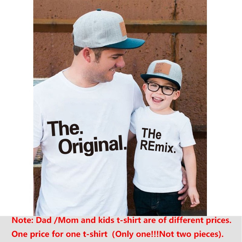 The Original Remix Family Matching Outfits Daddy Mom Kids T-shirt Baby Bodysuit Family Look Father Son Clothes Father's Day Gift.  The Original and The Remix T-Shirt