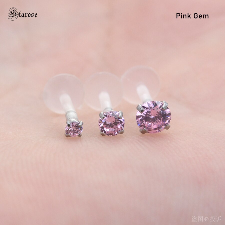 2Pcs 1.2x6/8mm Acrylic Nose Piercing Labret Stud Nose Rings Zircon Lip Piercing Jewel Ear Piercing Helix Tragus Earrings