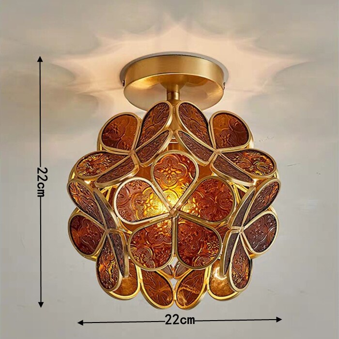 Nordic LED Flower Copper Pendant Lamp Tiffany Glass Kitchen Bedroom Dining Living Room Home Lighting Hotel Hanging Light Fixture