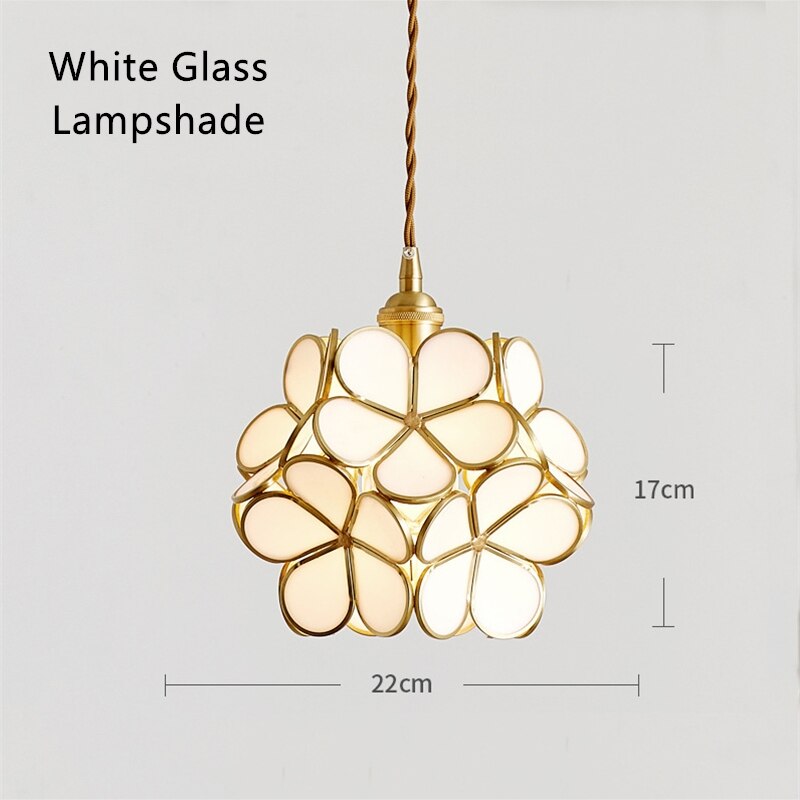 Nordic LED Flower Copper Pendant Lamp Tiffany Glass Kitchen Bedroom Dining Living Room Home Lighting Hotel Hanging Light Fixture