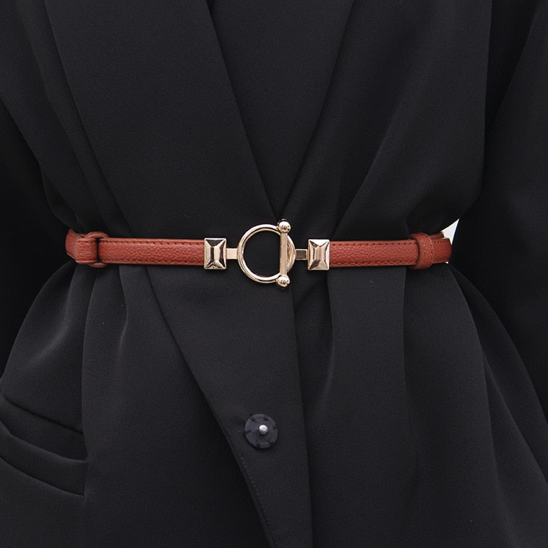 Women Leather Thin Belt Metal Simple Hook Buckle Adjustable Waist Strap For Trouser Dress Brand Designer Decoration Waistband