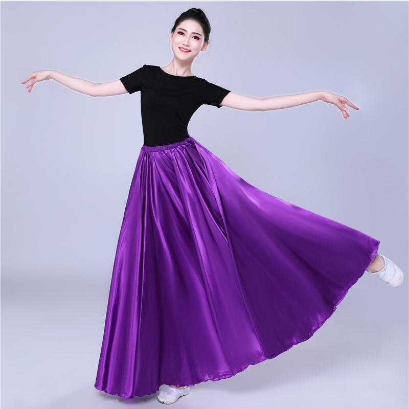 360 Degree Satin Skirt Belly Dance Women Gypsy Long Skirts Dancer Practice Wear 15 Colors Assorted Solid Purple Gold Dance Skirt