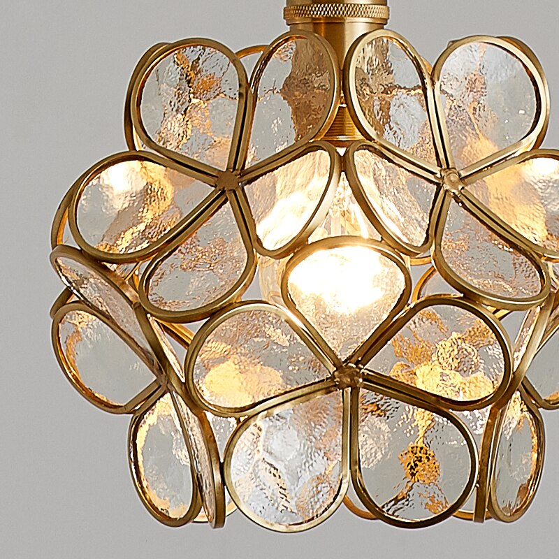 Nordic LED Flower Copper Pendant Lamp Tiffany Glass Kitchen Bedroom Dining Living Room Home Lighting Hotel Hanging Light Fixture