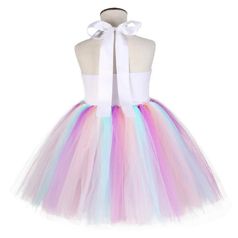 Kids Unicorn Costume Girls Birthday Party LED Lights Sequin Rainbow Tutu Dress World Book Day Shiny Princess Cosplay Costume