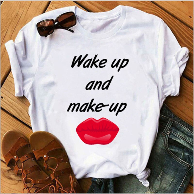 Women's shirt printed sexy T-shirt red lips round neck short-sleeved T-shirt women's T-shirt Rebel white T-shirt bullet in mouth, red lips, blood lips, sexy lips.