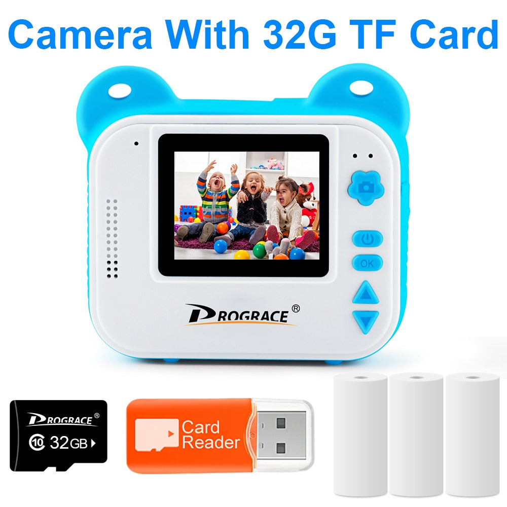 Prograce Kid Instant Print Camera Children Thermal Printing Camera Digital Photo Camera Video Kids Toys for Girls Birthday Gift