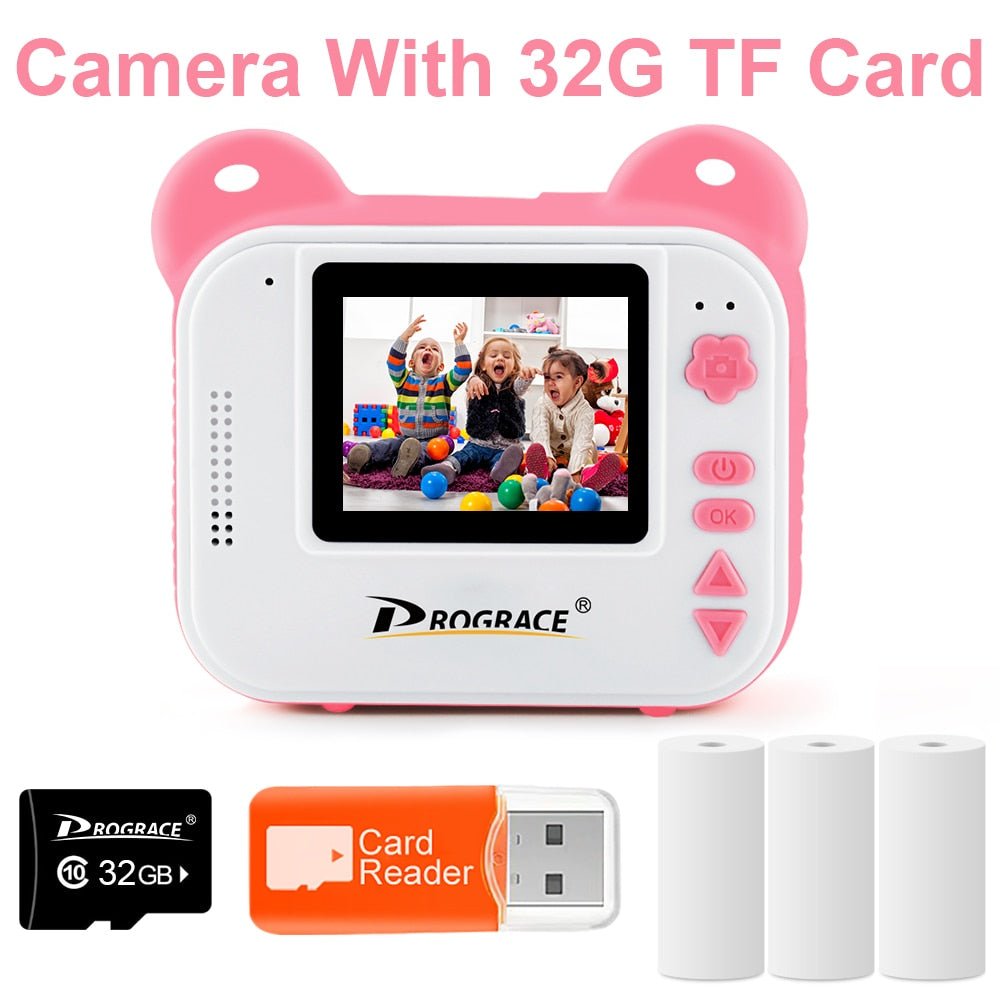 Prograce Kid Instant Print Camera Children Thermal Printing Camera Digital Photo Camera Video Kids Toys for Girls Birthday Gift