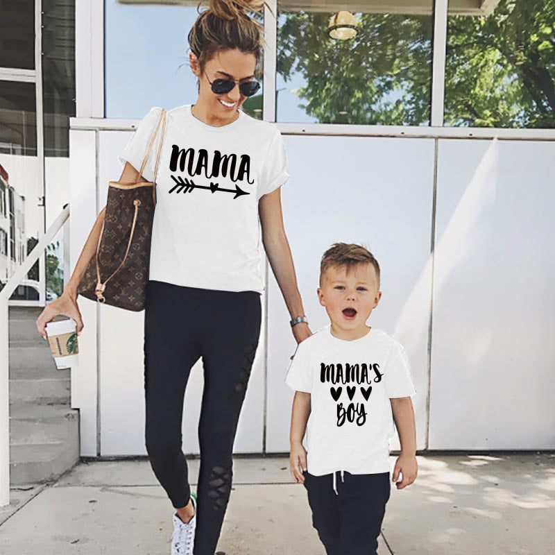 Family Fashion matching short t shirt mommy and girl son letters mama boys clothes t shirt little baby kids outfits Look Tops.  Mama & Mama's Boy