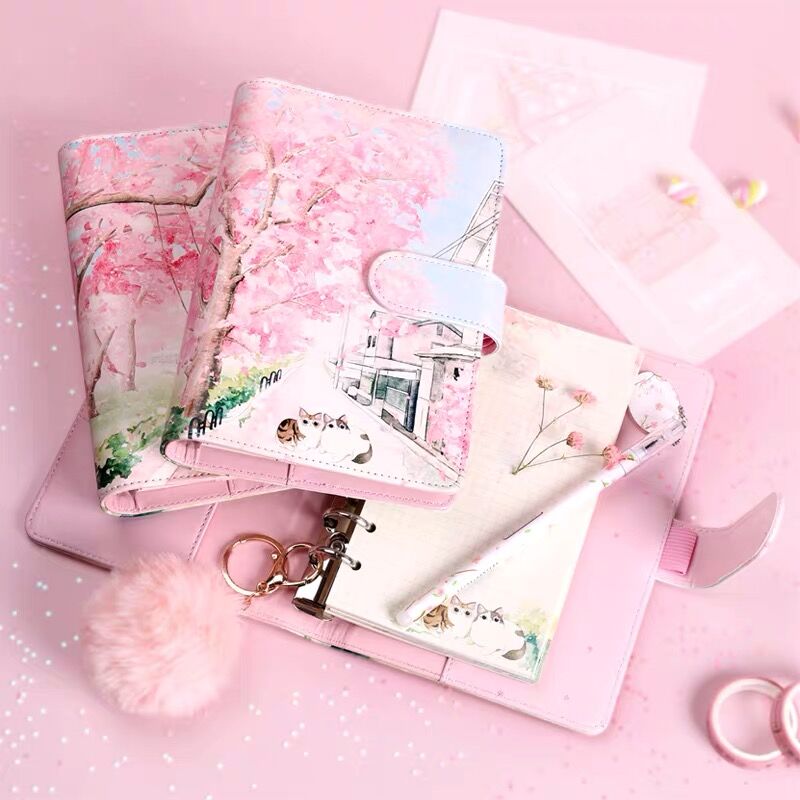 Sharkbang Cherry Blossoms Sakura 80 Sheets A6 Loose-leaf Notebook Journals Agenda Planner Gift Box Set Kawaii Bullets Stationery