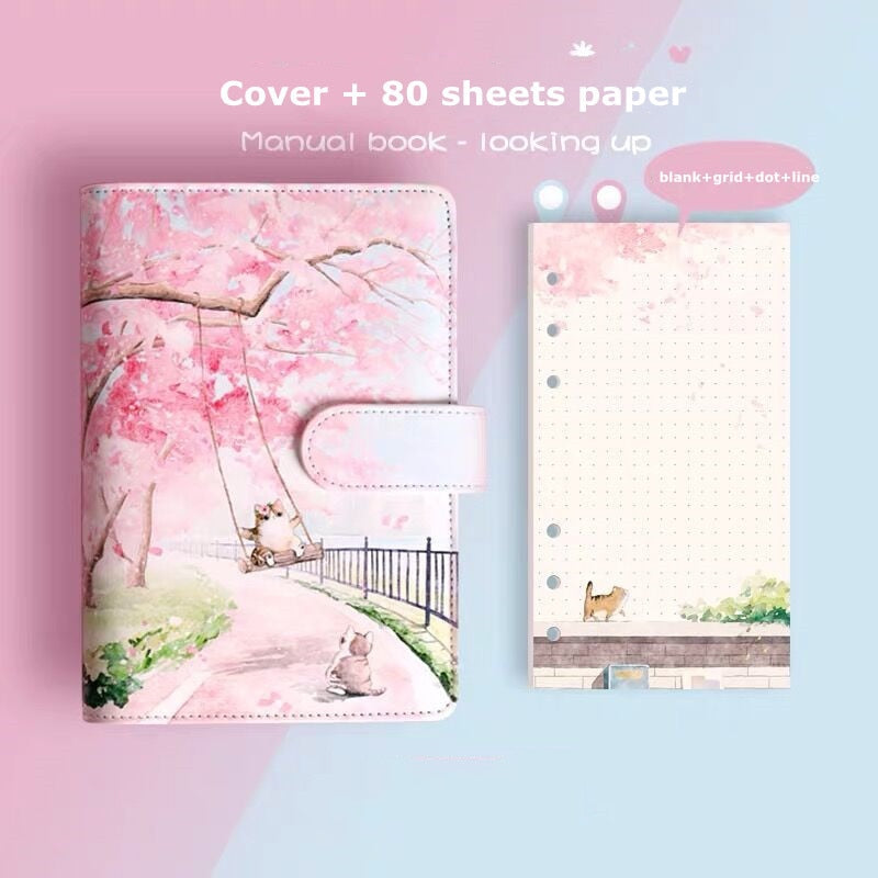 Sharkbang Cherry Blossoms Sakura 80 Sheets A6 Loose-leaf Notebook Journals Agenda Planner Gift Box Set Kawaii Bullets Stationery