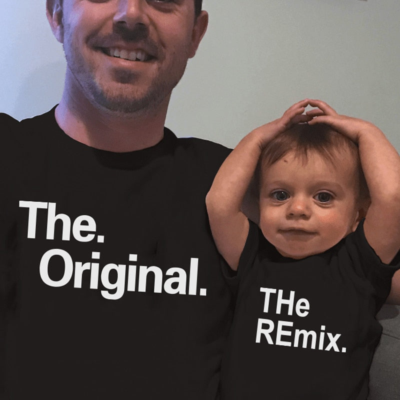 The Original Remix Family Matching Outfits Daddy Mom Kids T-shirt Baby Bodysuit Family Look Father Son Clothes Father's Day Gift.  The Original and The Remix T-Shirt