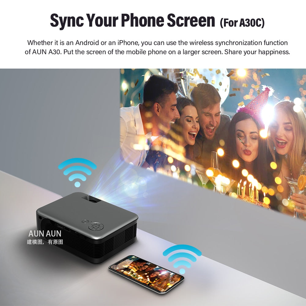 MINI Projector A30C Pro Smart TV WIFI Portable Home Theater Cinema Sync Android Phone Beamer LED Projectors for 4k Movie.