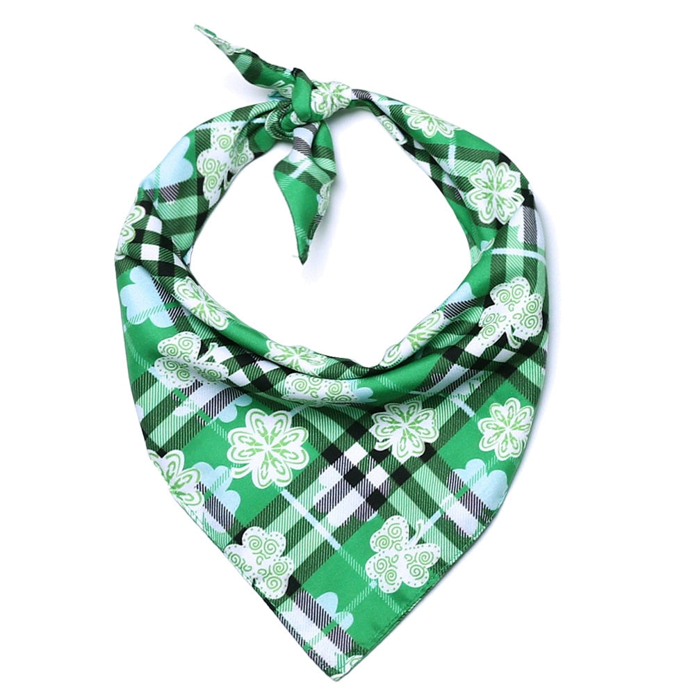 Dog or Cat Bandana For Small Large Dogs Green Lucky Clover Dog Bibs Scarf Washable Cozy Cotton St. Patrick's Day Pet Saliva Accessories