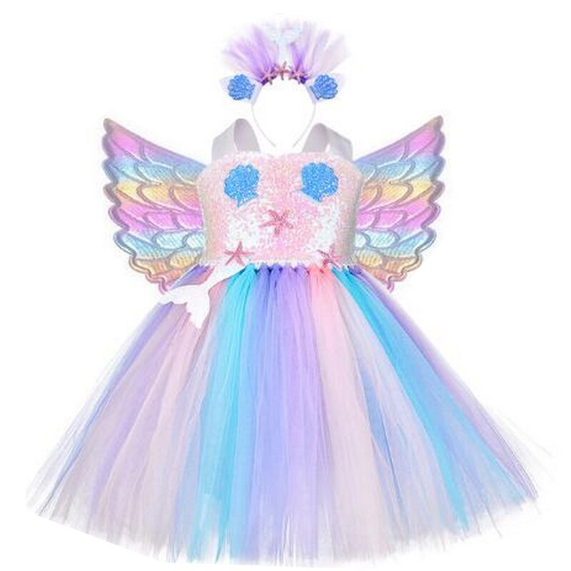 Kids Unicorn Costume Girls Birthday Party LED Lights Sequin Rainbow Tutu Dress World Book Day Shiny Princess Cosplay Costume