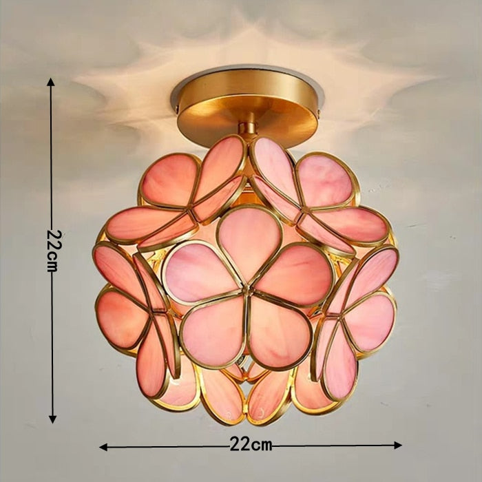 Nordic LED Flower Copper Pendant Lamp Tiffany Glass Kitchen Bedroom Dining Living Room Home Lighting Hotel Hanging Light Fixture