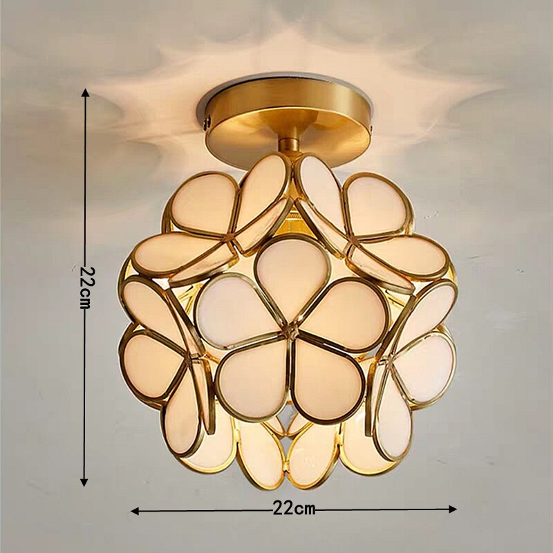 Nordic LED Flower Copper Pendant Lamp Tiffany Glass Kitchen Bedroom Dining Living Room Home Lighting Hotel Hanging Light Fixture